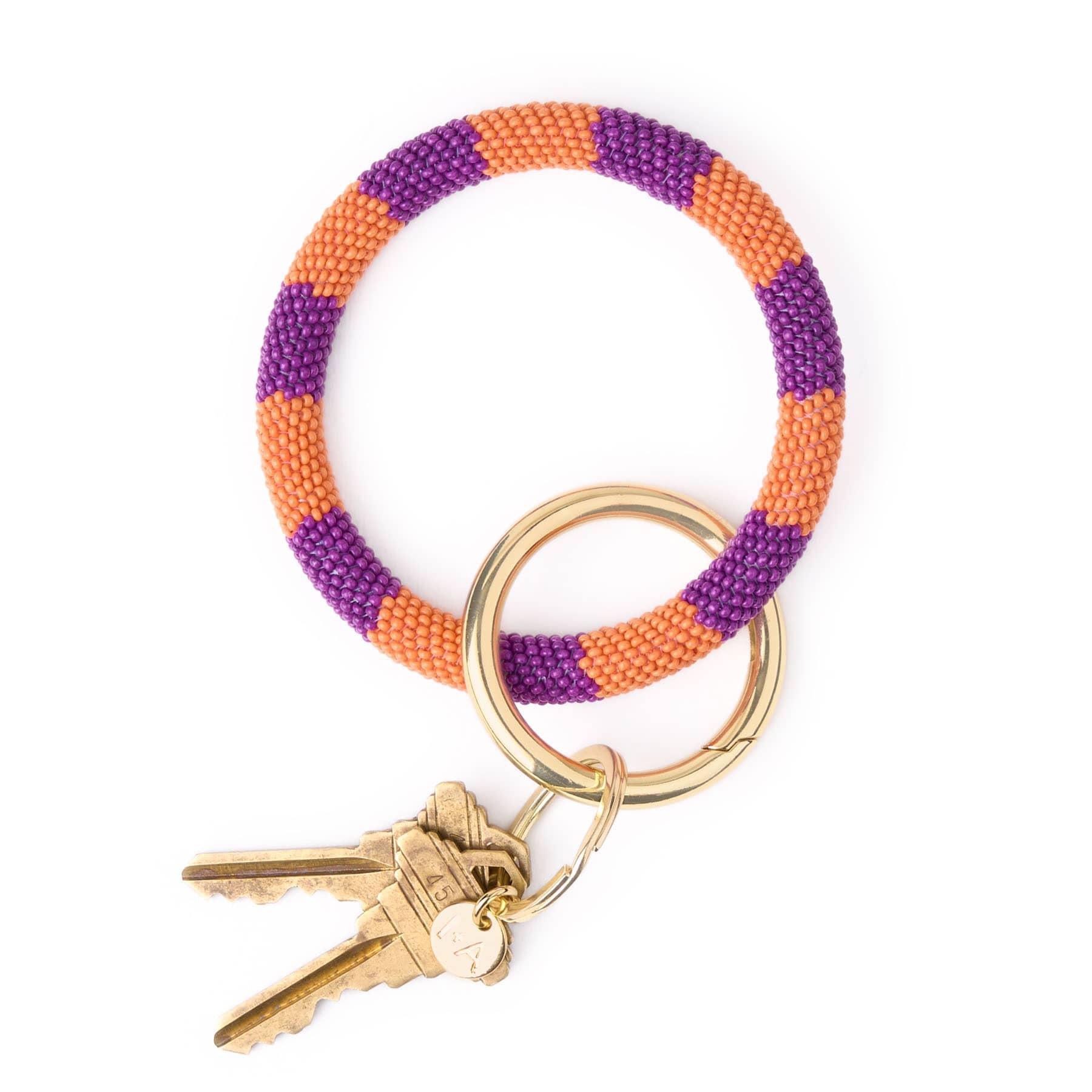 Game Day Beaded Color Block Key Ring Purple + Orange Wholesale