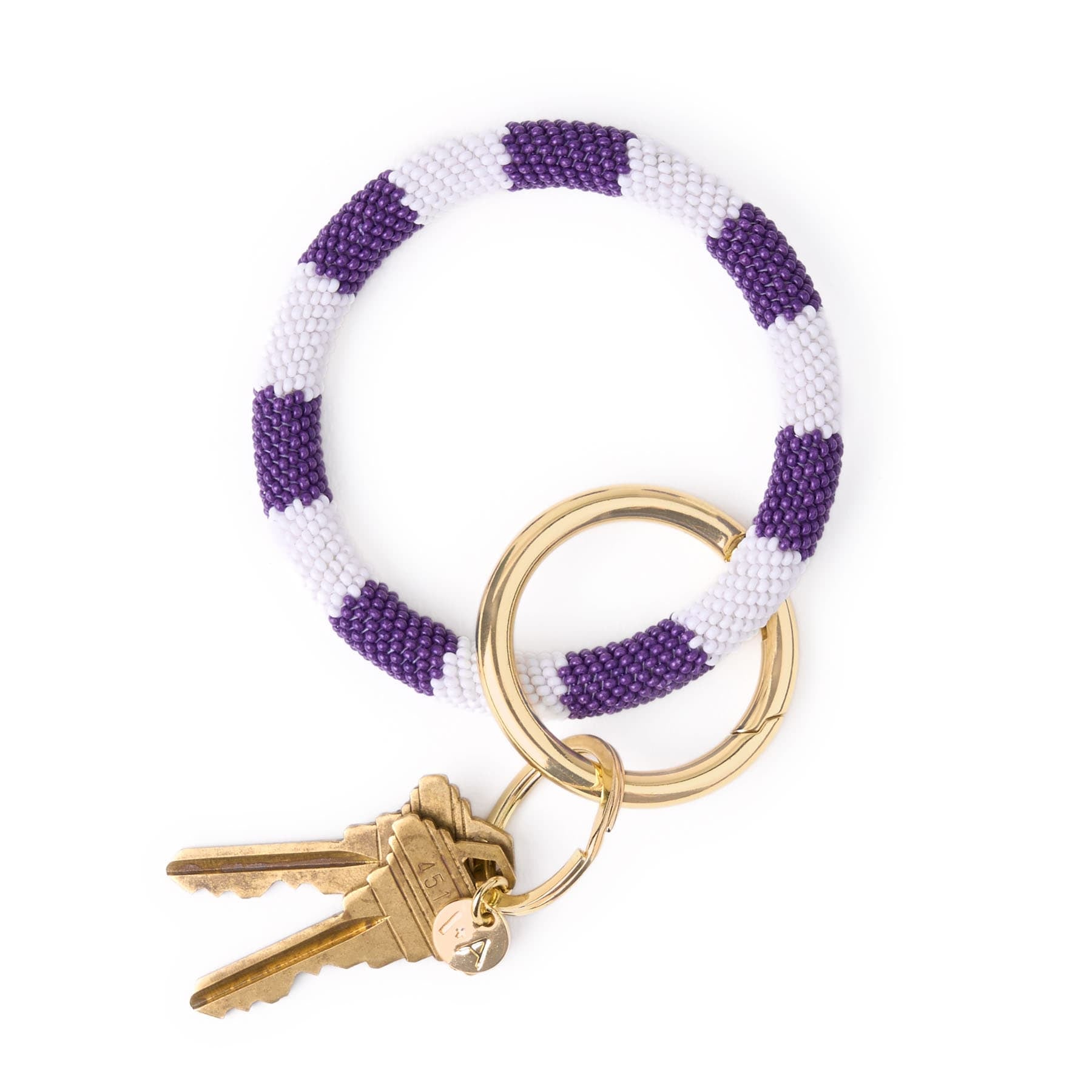 Game Day Beaded Color Block Key Ring Purple + White Wholesale