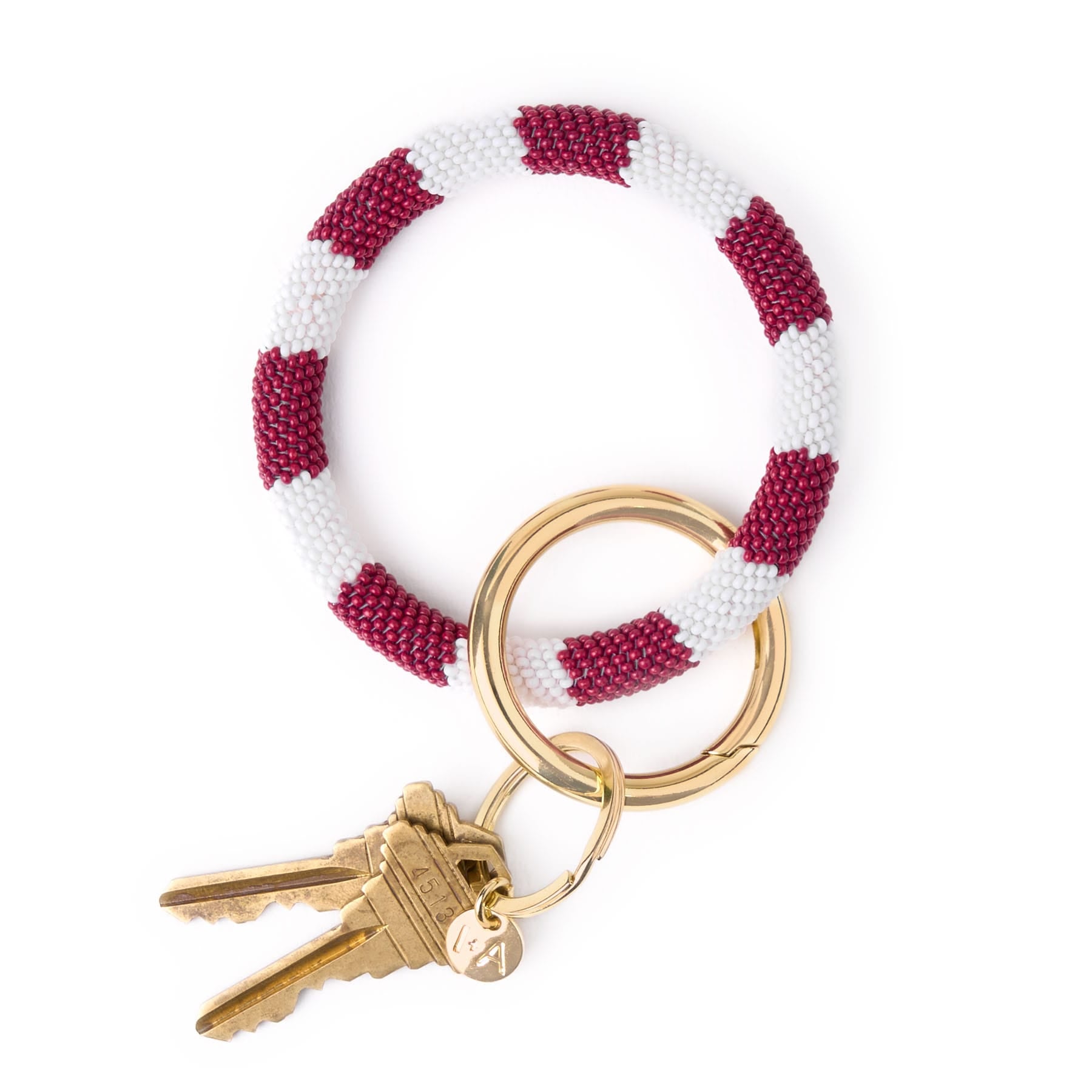 Game Day Beaded Color Block Key Ring Maroon + White Wholesale