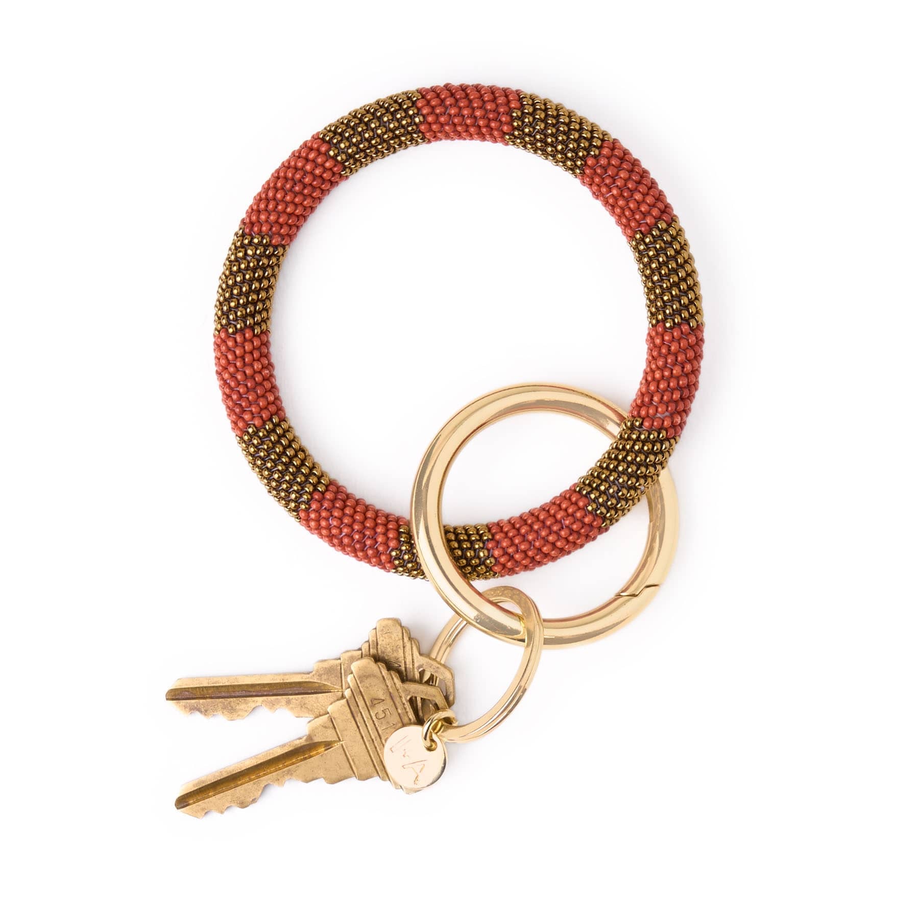 Game Day Beaded Color Block Key Ring Burnt Orange + White Wholesale