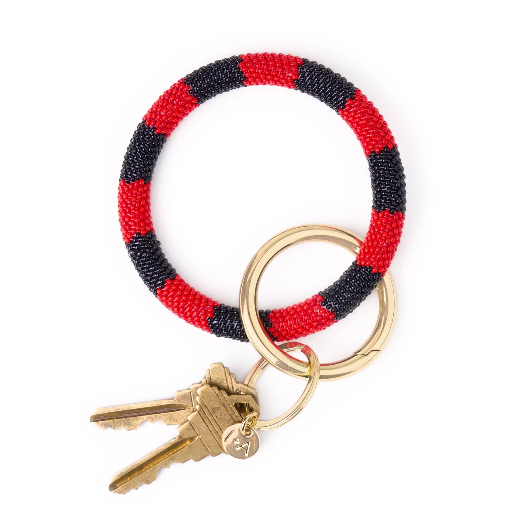 Game Day Beaded Color Block Key Ring Red + Black Wholesale