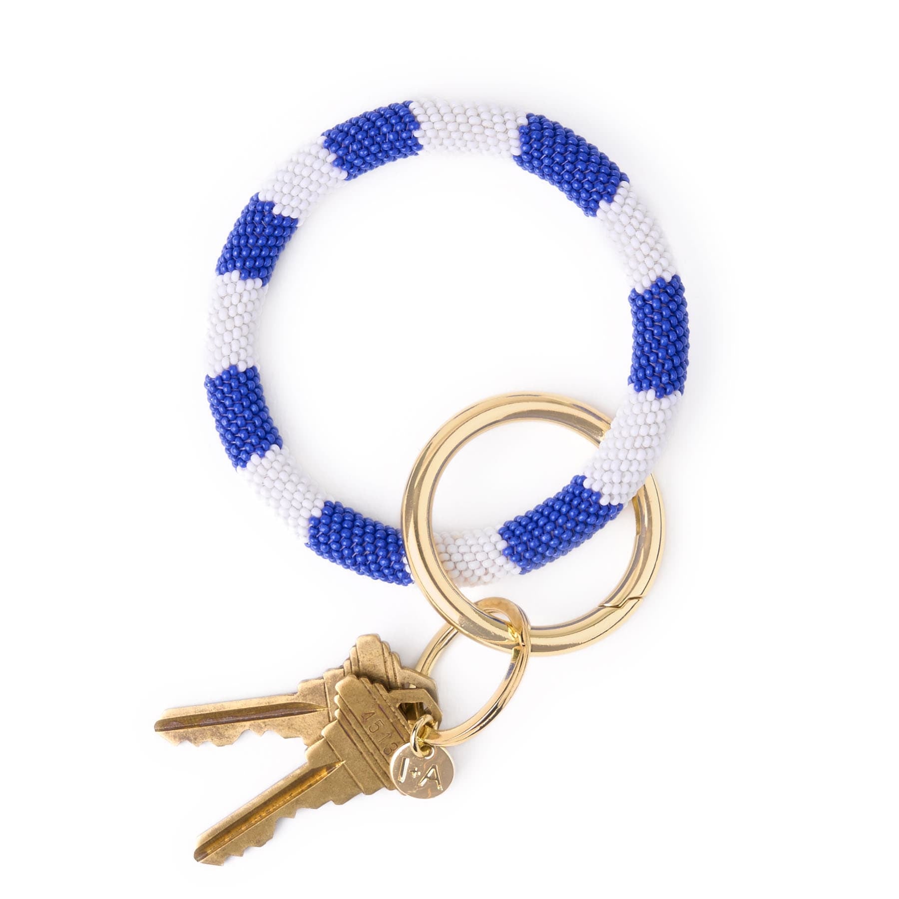 Game Day Beaded Color Block Key Ring Blue + White Wholesale