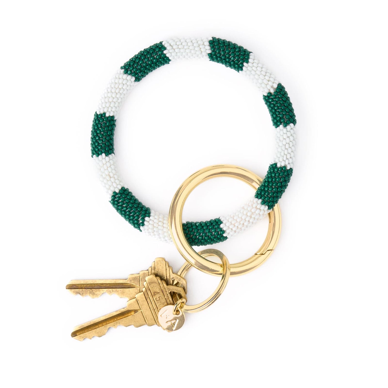 Game Day Beaded Color Block Key Ring Green + White Wholesale