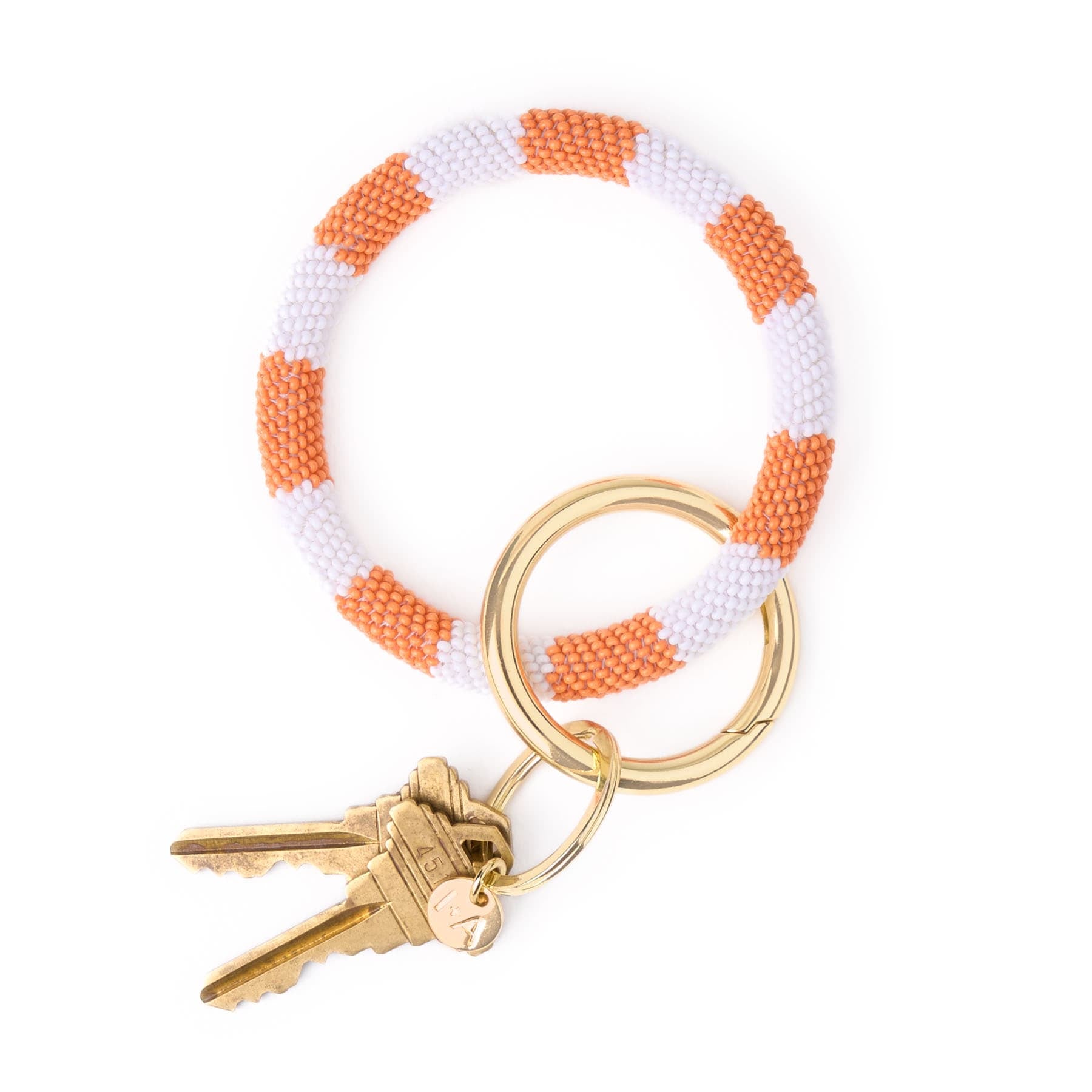 Game Day Beaded Color Block Key Ring Orange + White Wholesale