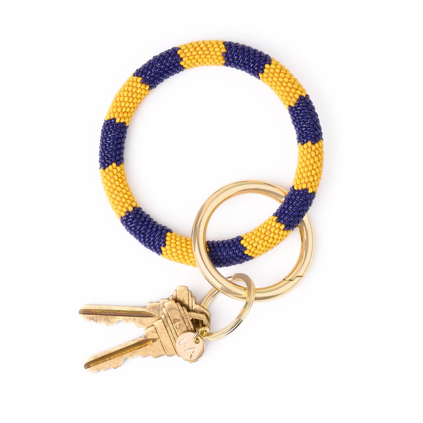 Game Day Beaded Color Block Key Ring Yellow + Navy Wholesale