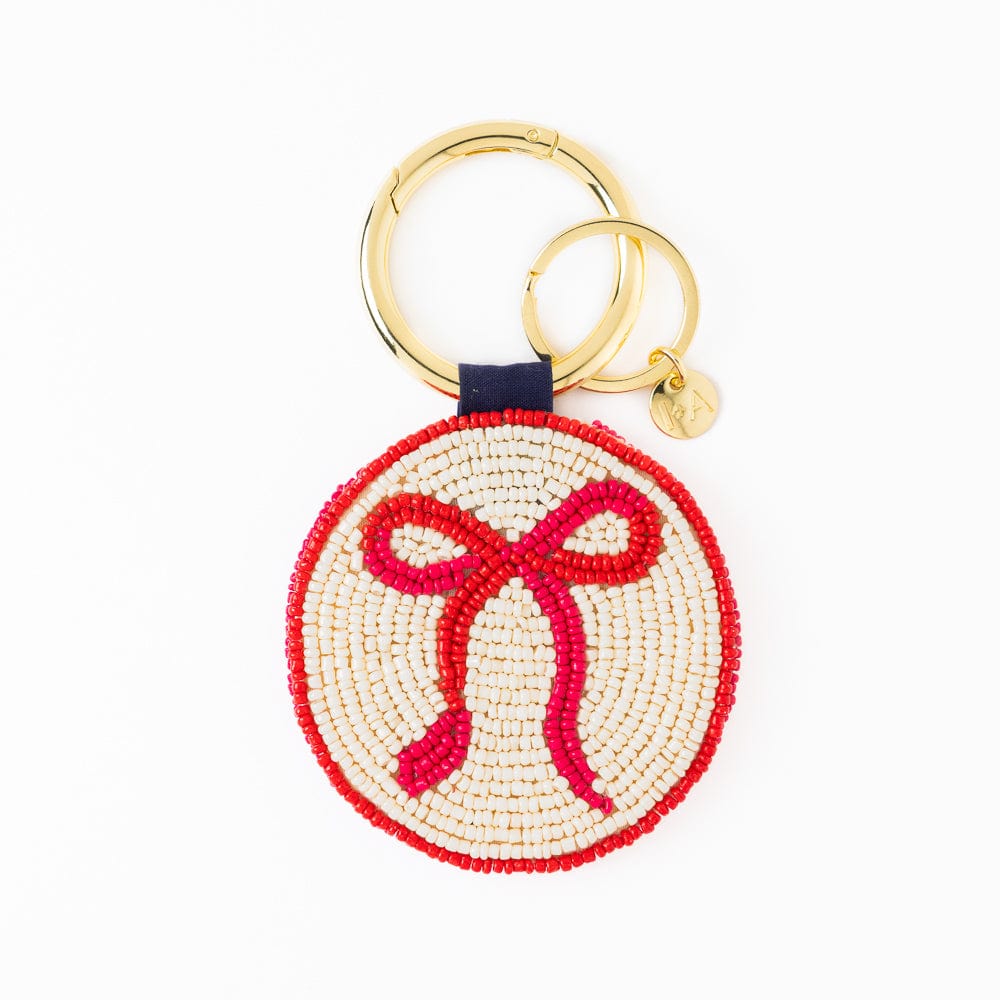 Kelsey Bow Seed Bead Bag Charm Key Ring Ivory Wholesale