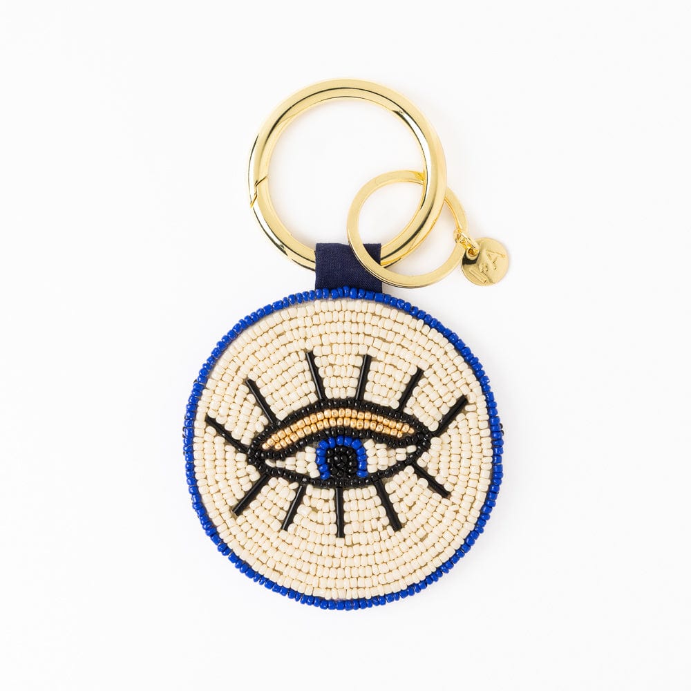 Kelsey Evil Eye Seed Bead Bag Charm Key Ring Royal Blue Wholesale