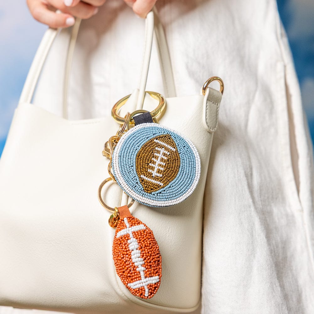 Game Day Football Beaded Bag Charm Navy, Blue, + White Wholesale