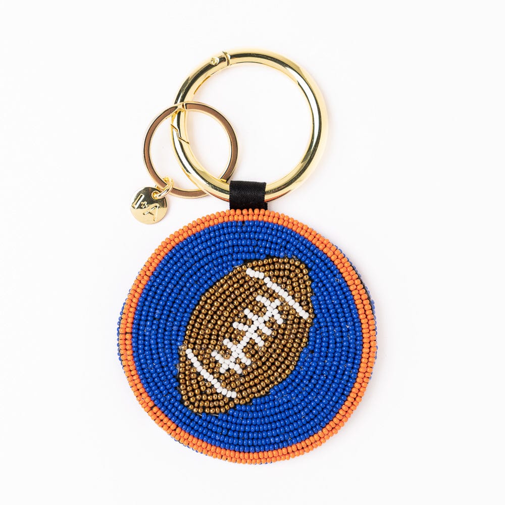 Game Day Football Beaded Bag Charm Blue + Orange Wholesale