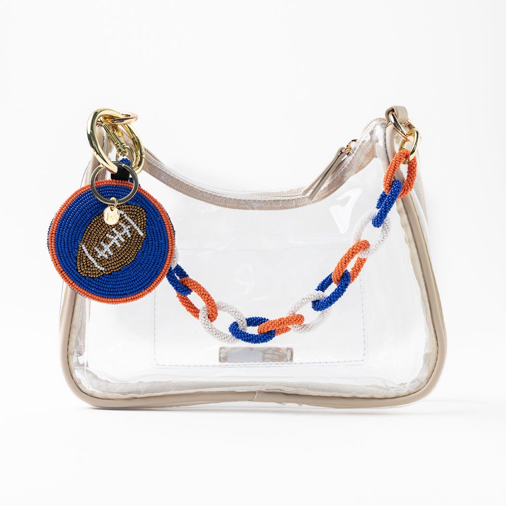 Game Day Football Beaded Bag Charm Blue + Orange Wholesale