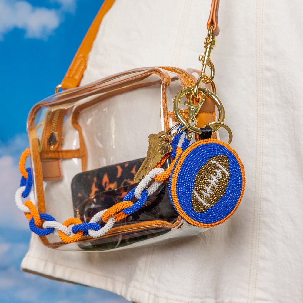 Game Day Football Beaded Bag Charm Blue + Orange Wholesale