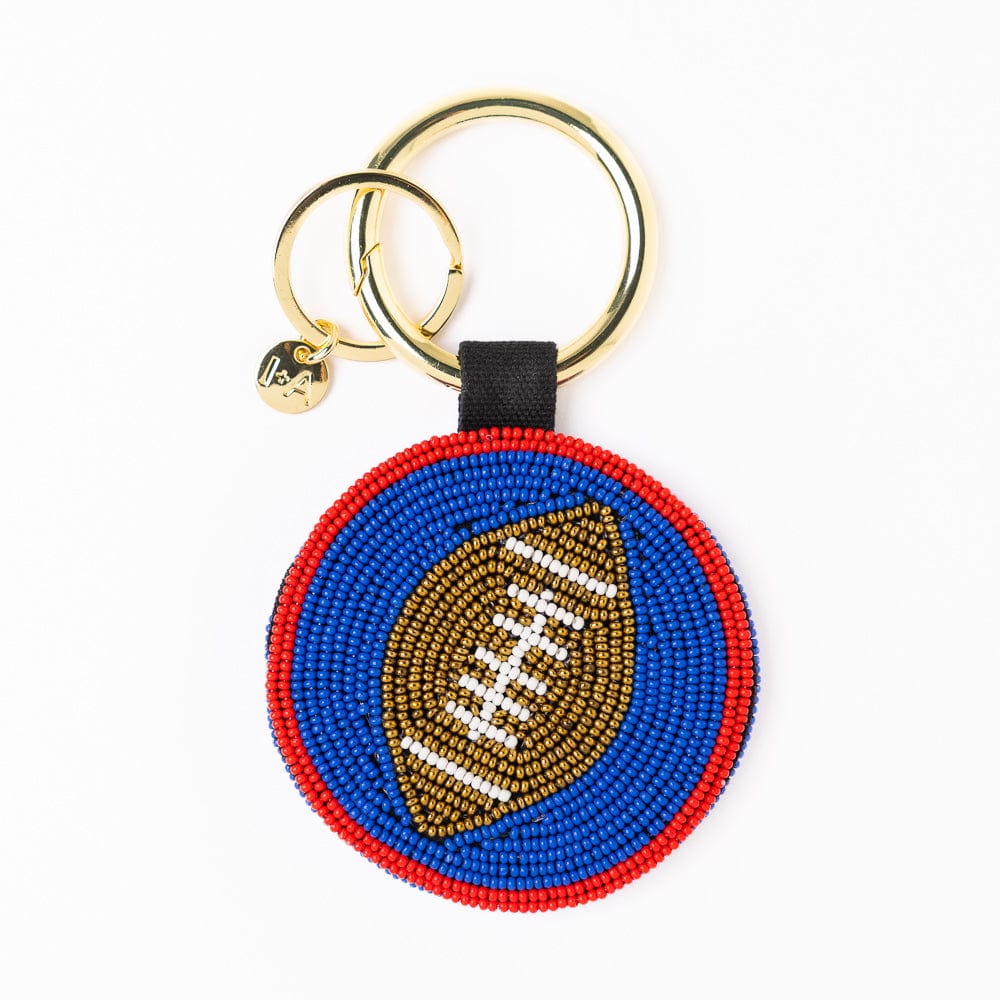 Game Day Football Beaded Bag Charm Blue + Crimson Wholesale