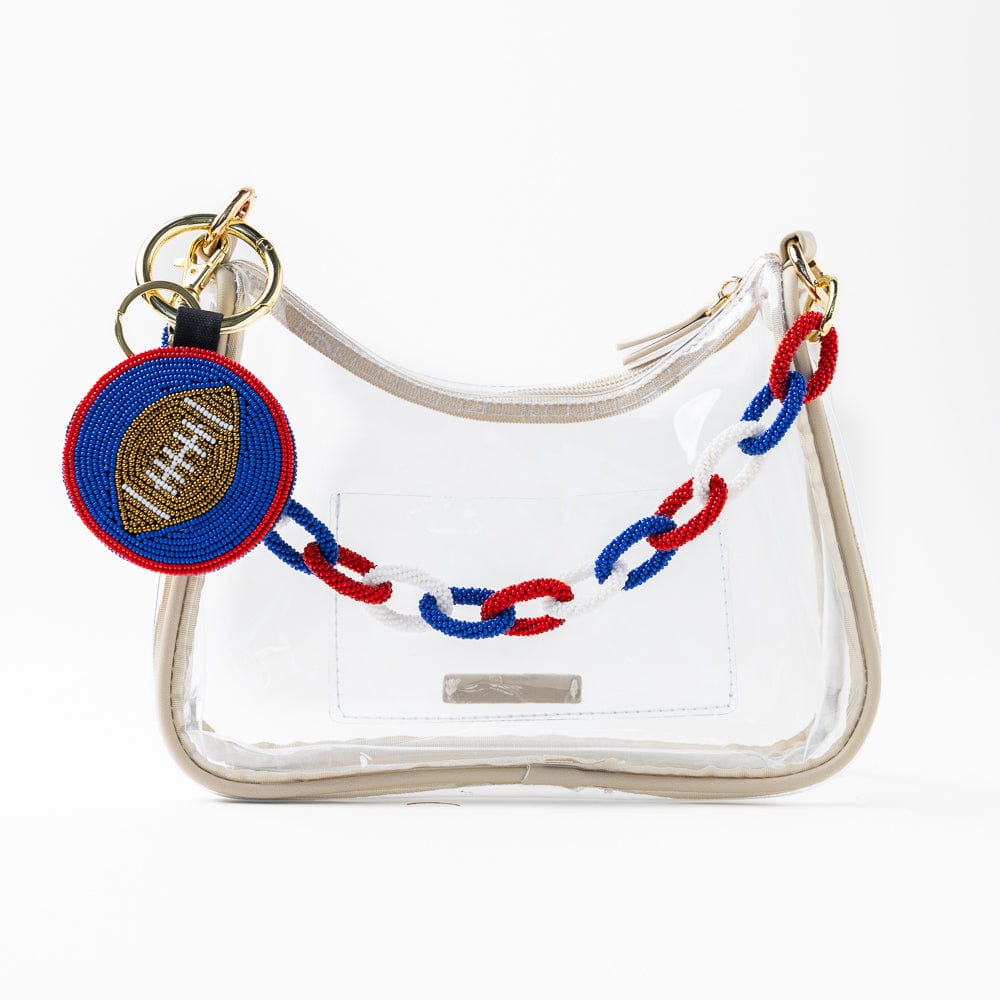 Game Day Football Beaded Bag Charm Blue + Crimson Wholesale