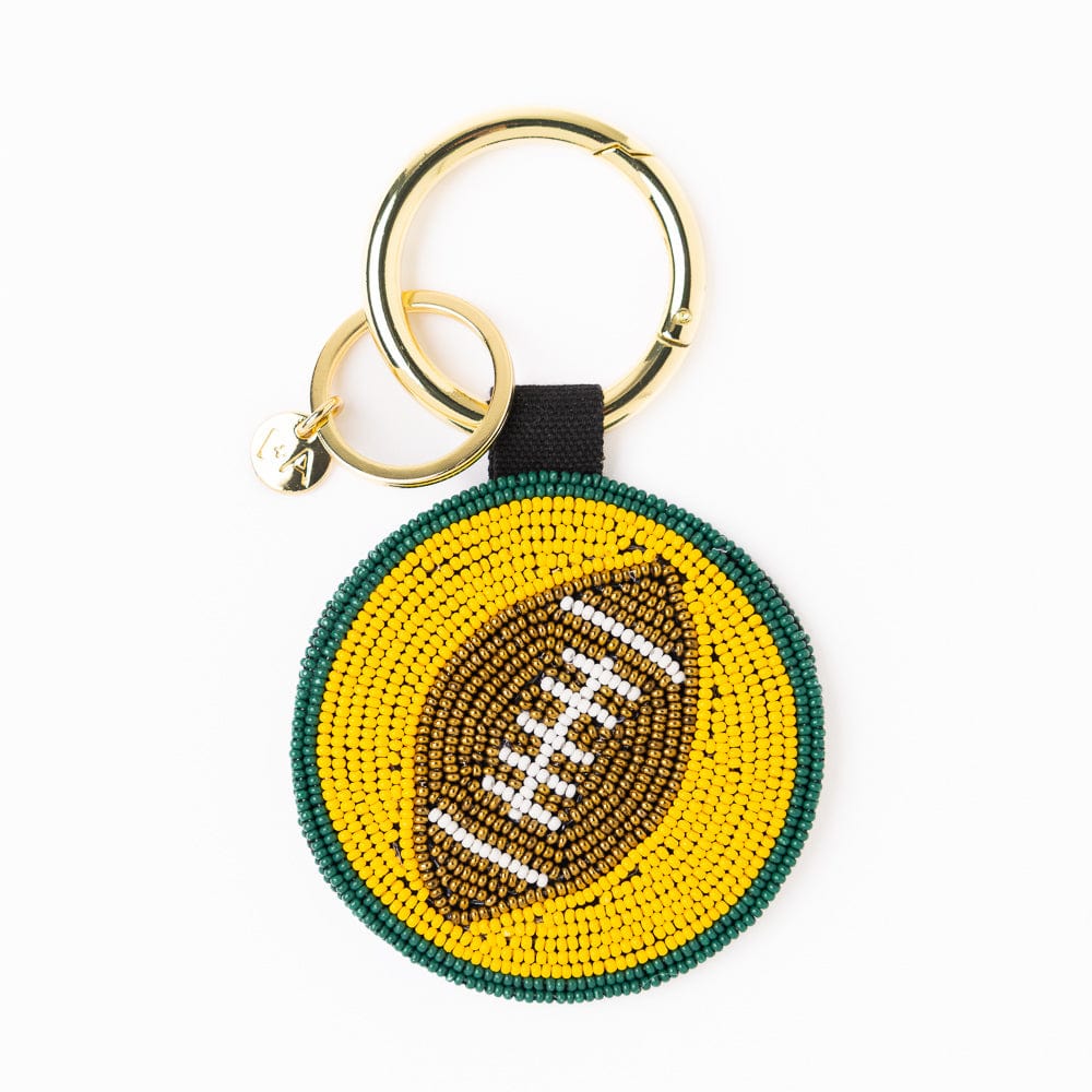 Game Day Football Beaded Bag Charm Green + Yellow Wholesale