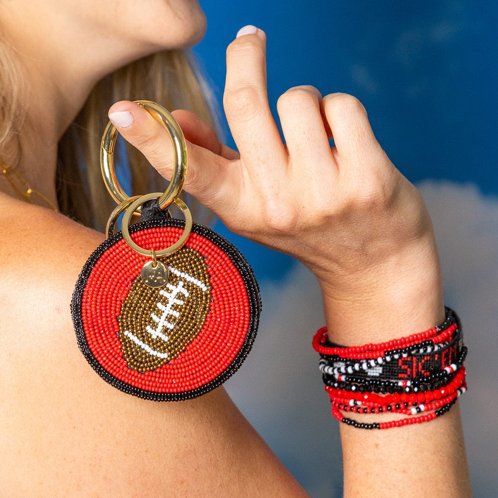 Game Day Football Beaded Bag Charm Red + Black Wholesale