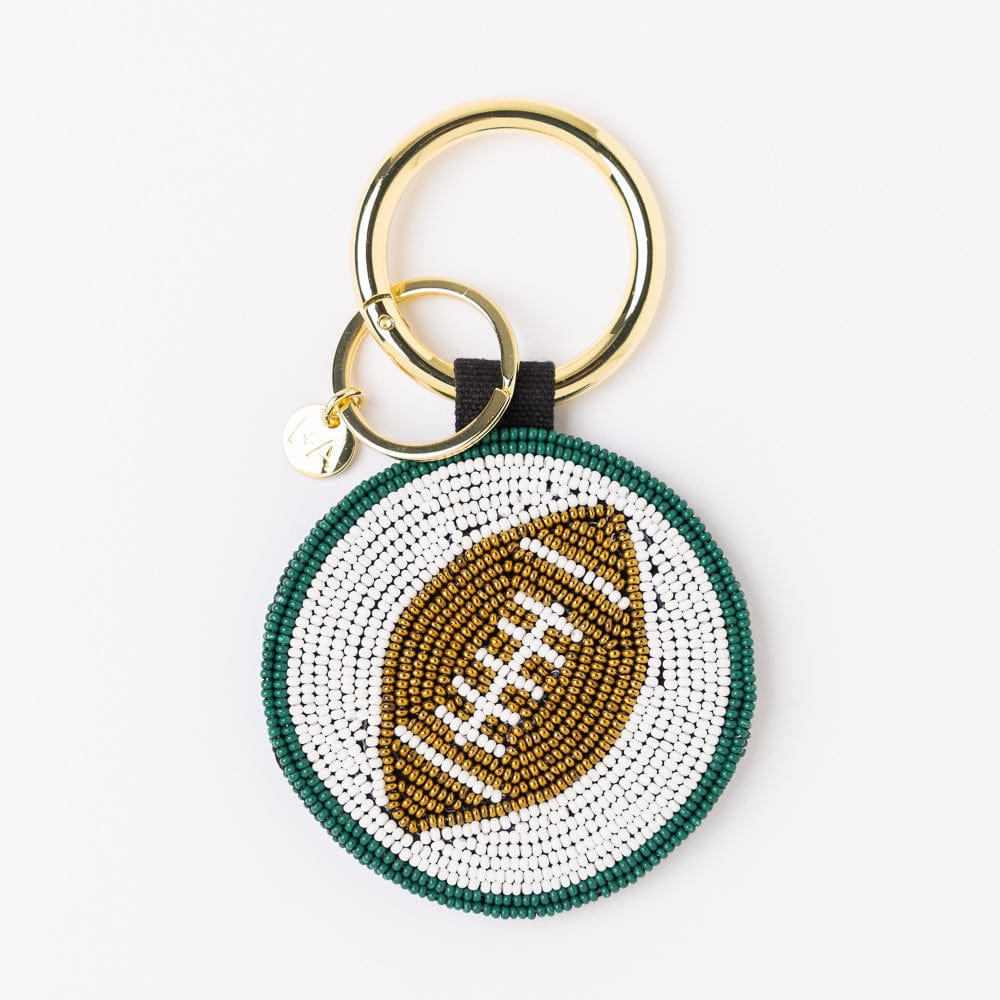 Game Day Football Beaded Bag Charm Green + White Wholesale