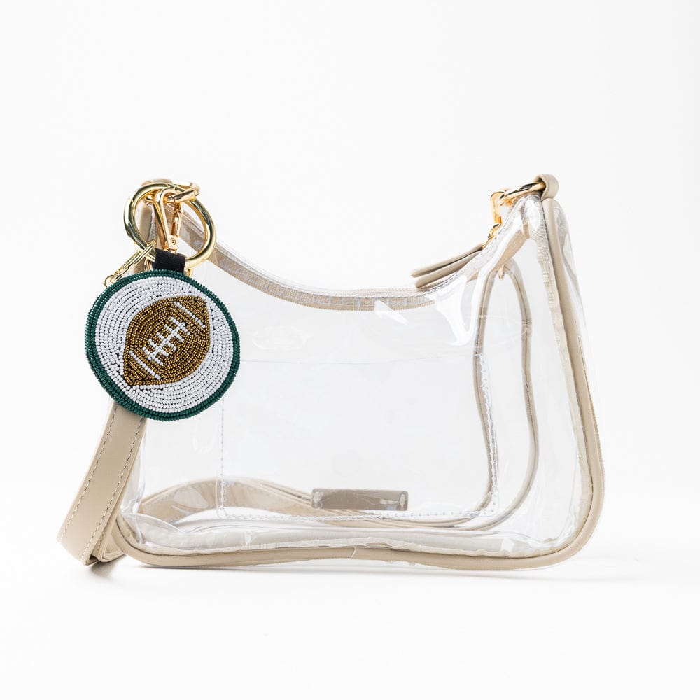 Game Day Football Beaded Bag Charm Green + White Wholesale