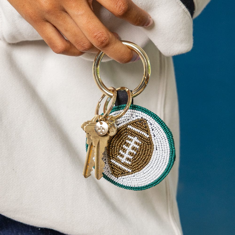 Game Day Football Beaded Bag Charm Green + White Wholesale