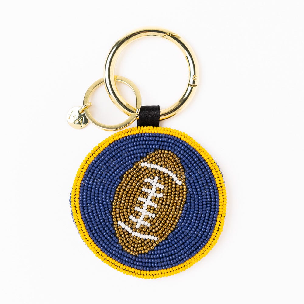 Game Day Football Beaded Bag Charm Yellow + Blue Wholesale