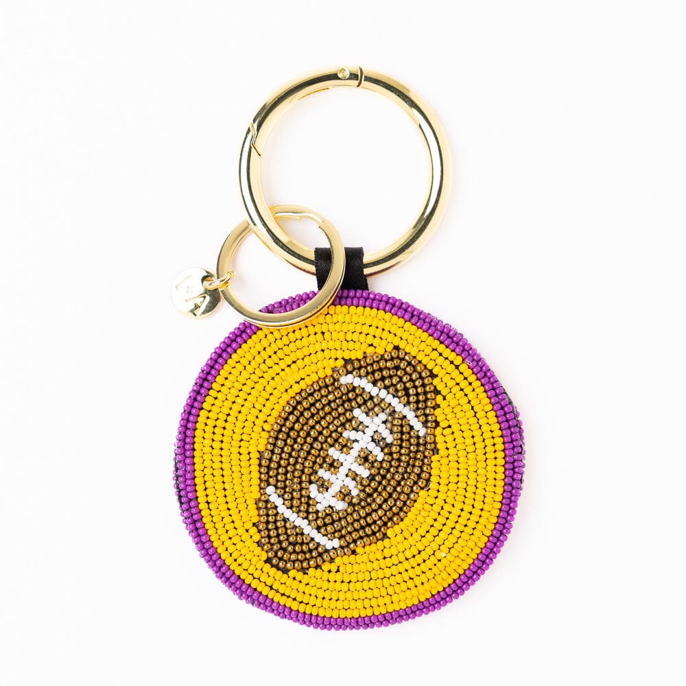 Game Day Football Beaded Bag Charm Purple + Yellow Wholesale