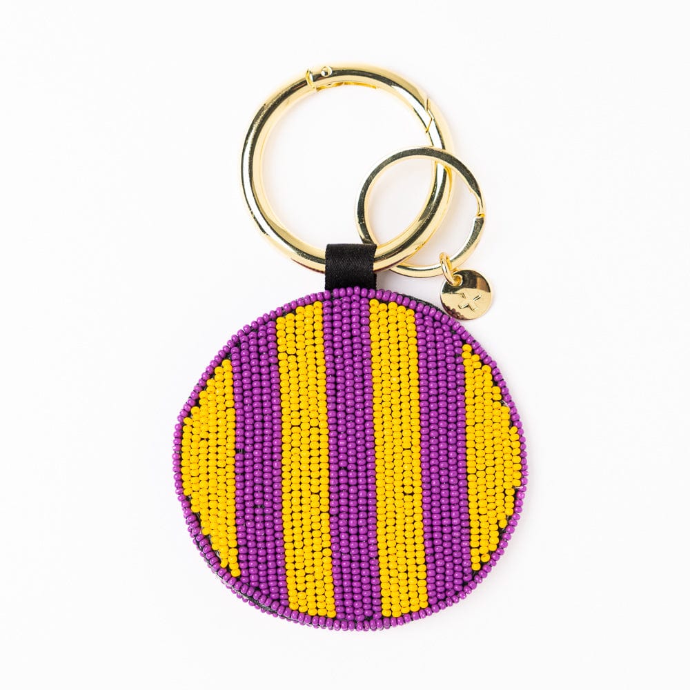 Game Day Football Beaded Bag Charm Purple + Yellow Wholesale