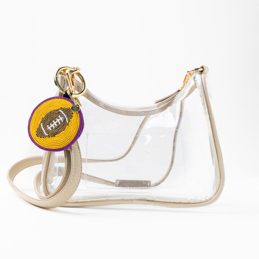 Game Day Football Beaded Bag Charm Purple + Yellow Wholesale