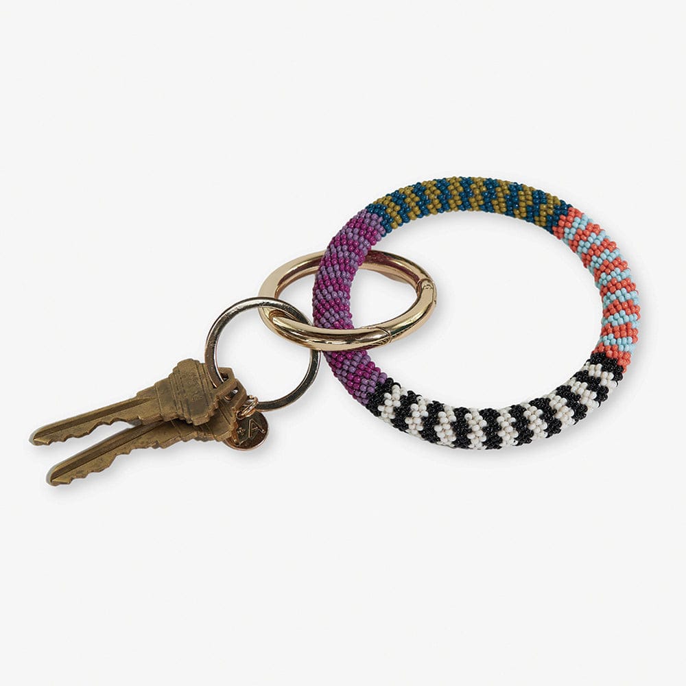 Chloe Stripes Beaded Key Ring Bracelet Two Tone Multicolored Wholesale