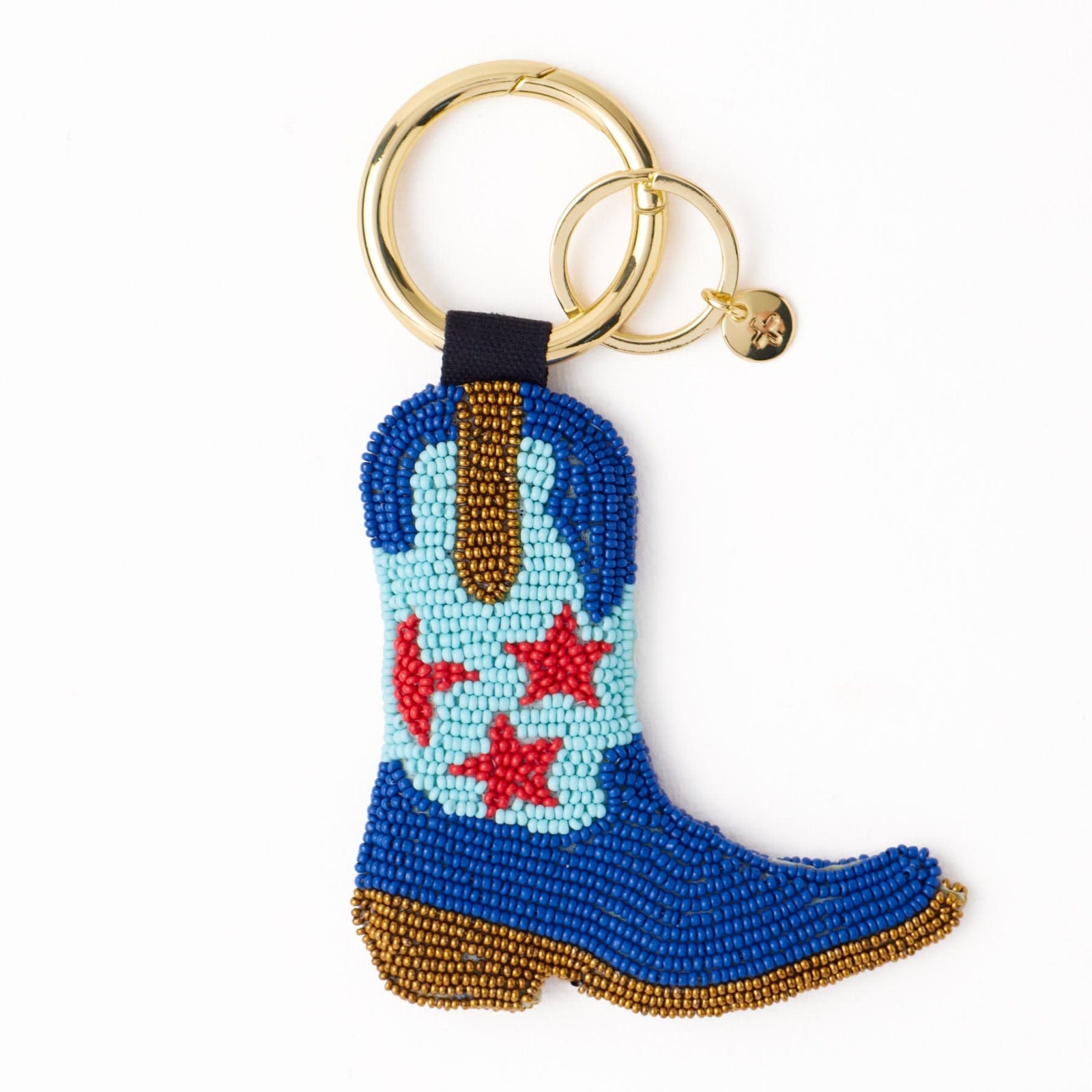 Riley Cowgirl Boot Beaded Bag Charm Blue Wholesale