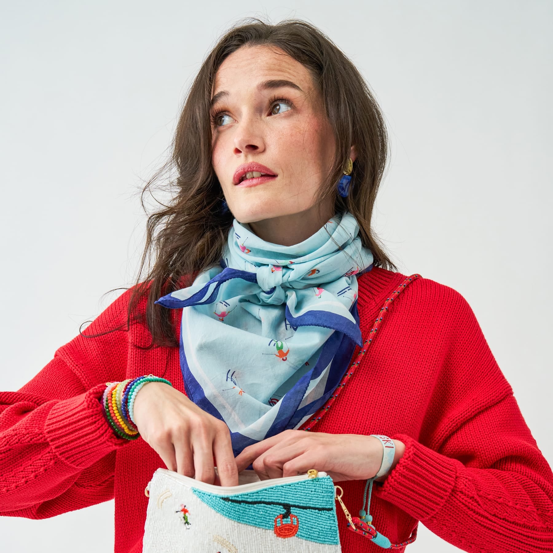 Olivia Square Scarf Skier Print 36x36