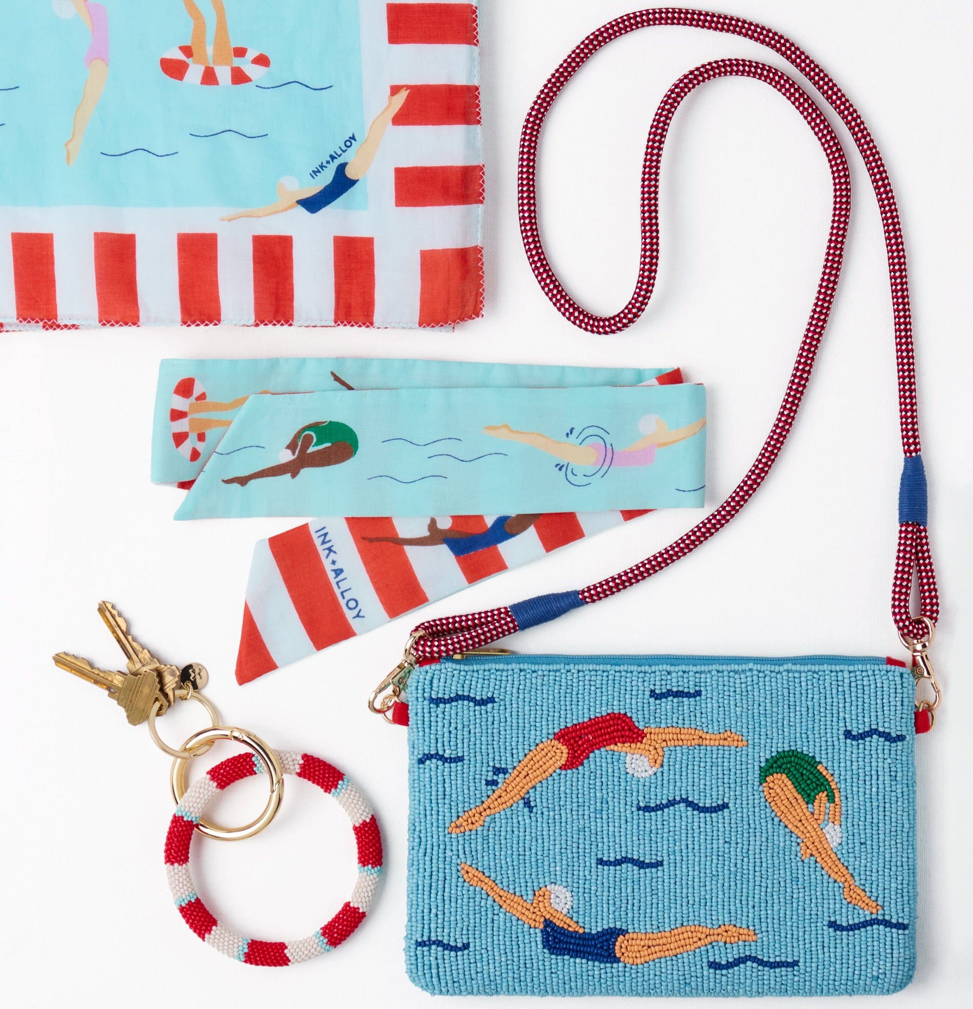 Camile Skinny Scarf Swimmer Print Wholesale