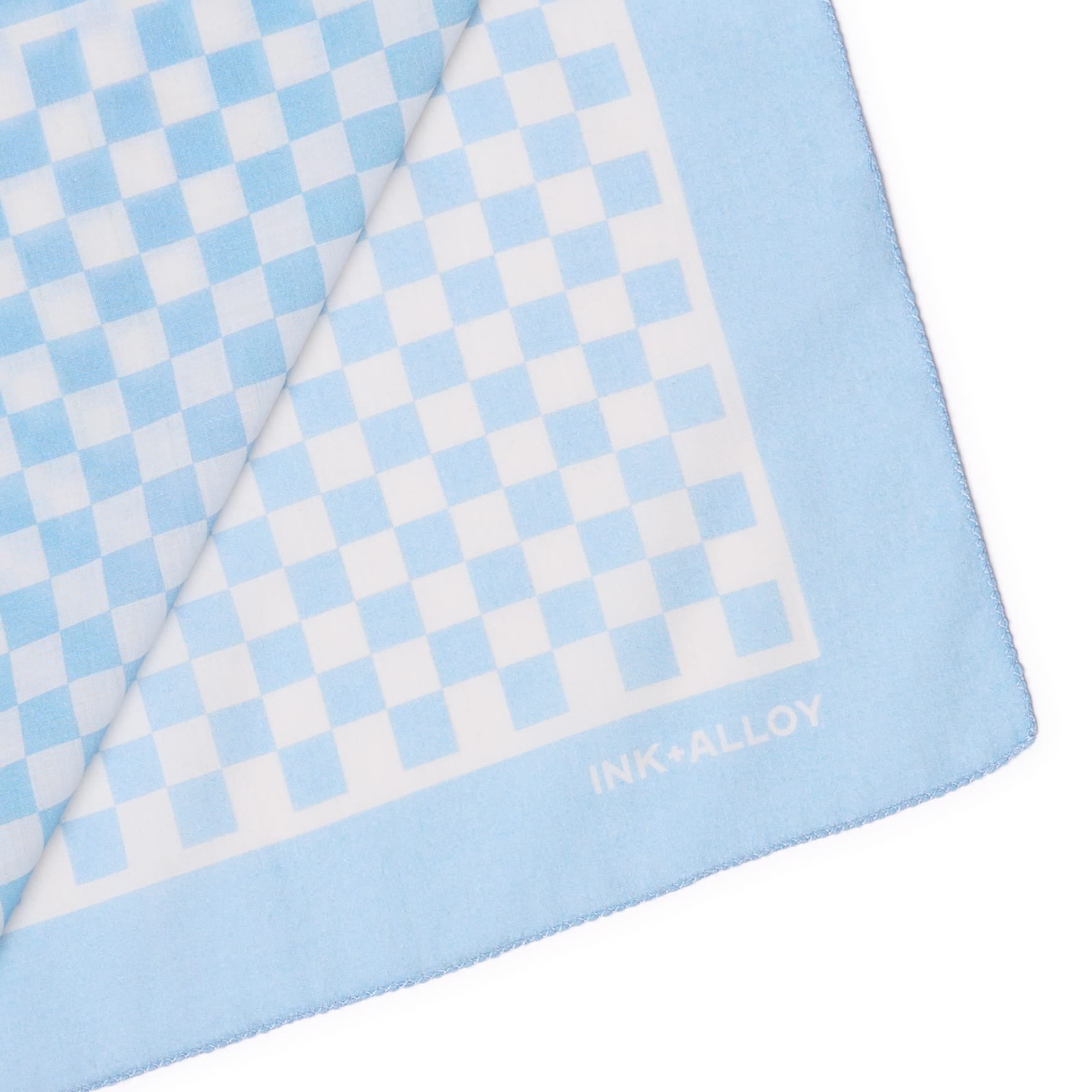 Game Day Check Scarf + Scrunchie Light Blue + White 21x21 Wholesale