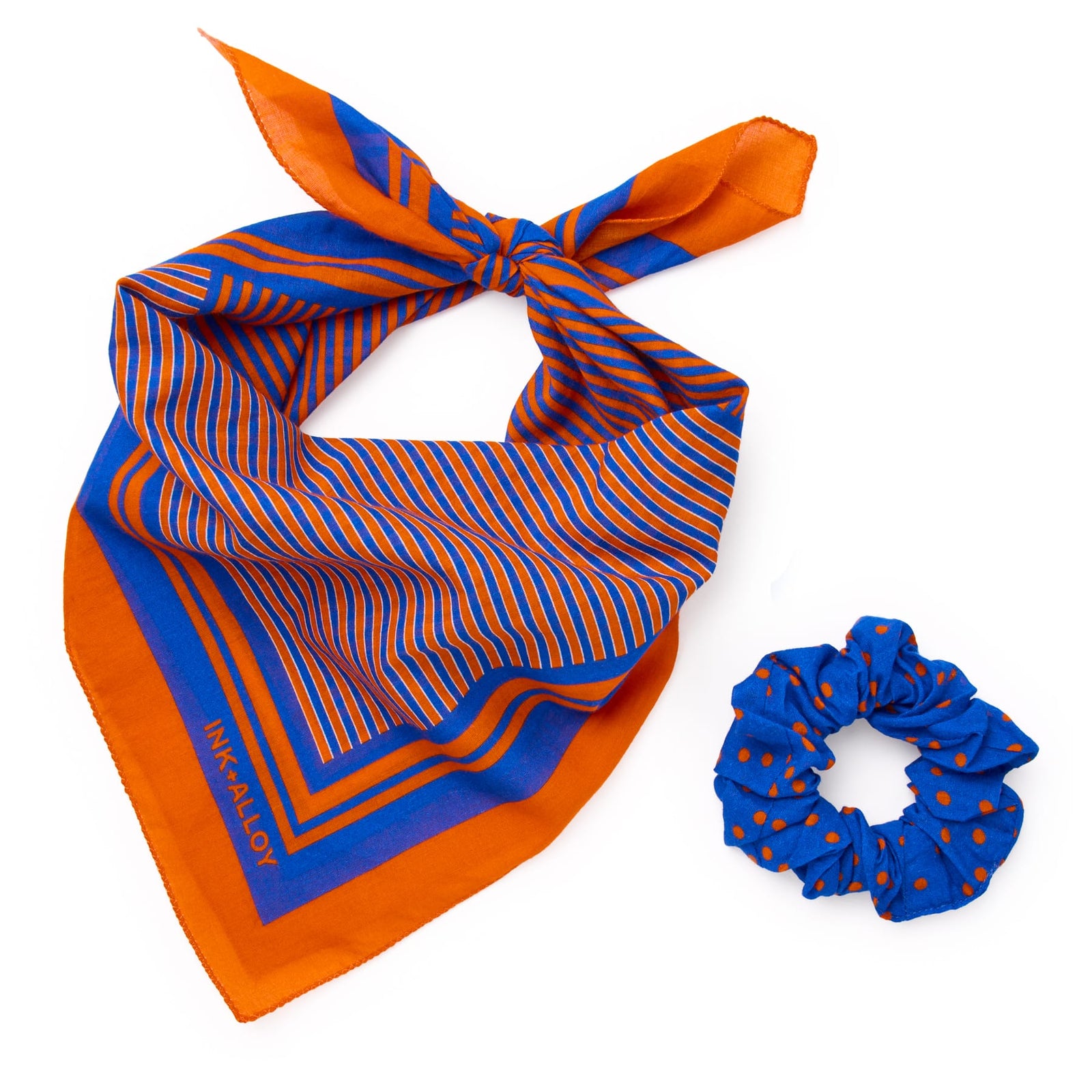 Game Day Alternating Stripe Scarf + Scrunchie Blue + Orange 21x21 Wholesale