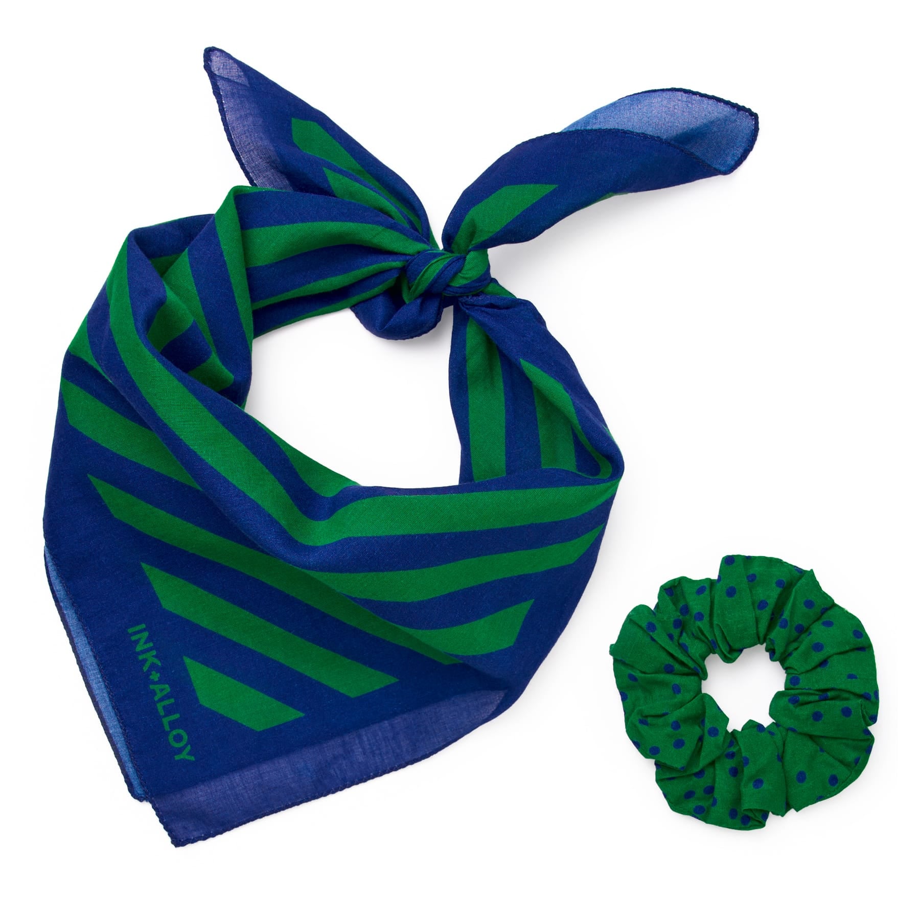 Game Day Diagonal Stripe Scarf + Scrunchie Blue + Green 21x21 Wholesale