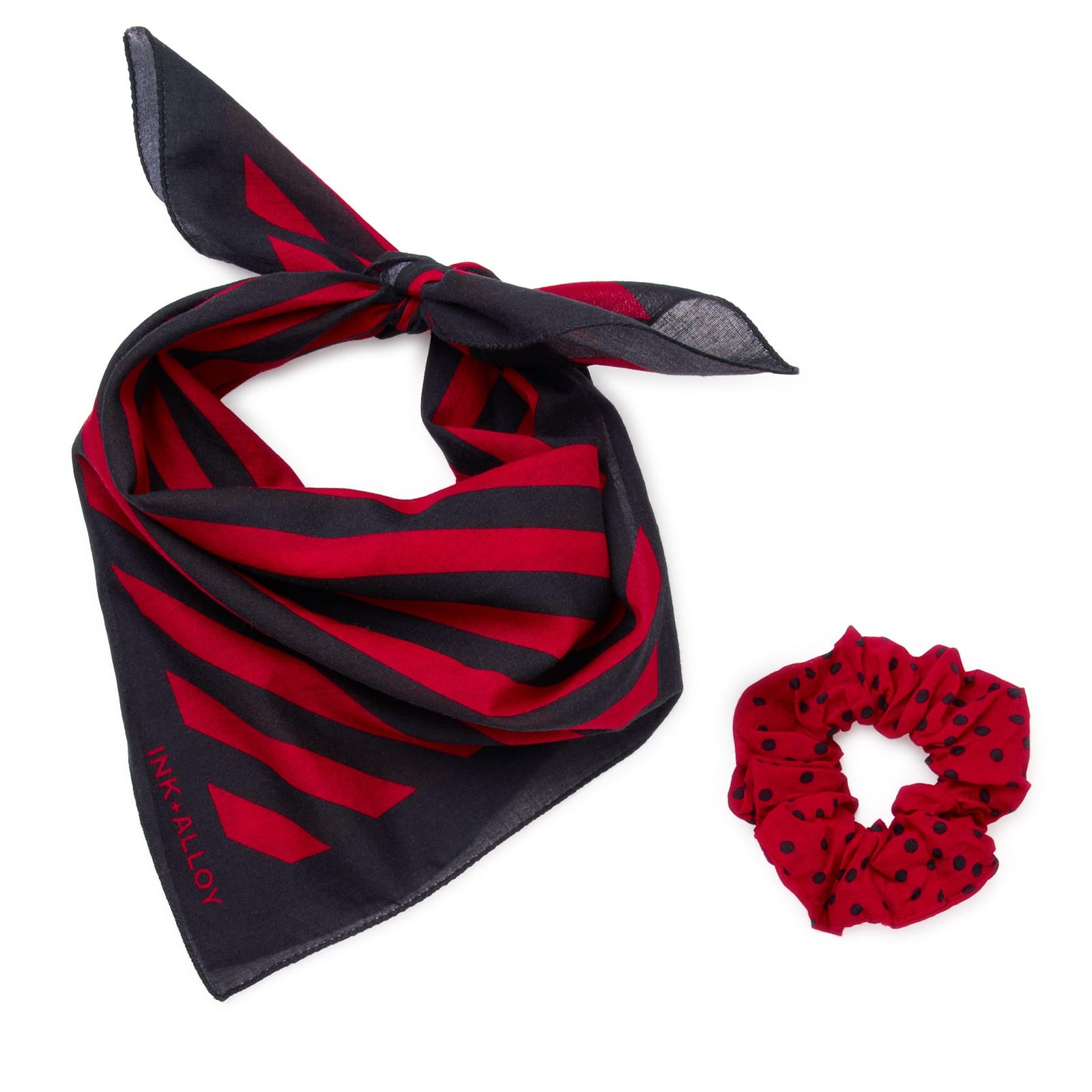 Game Day Diagonal Stripe Scarf + Scrunchie Red + Black 21x21 Wholesale