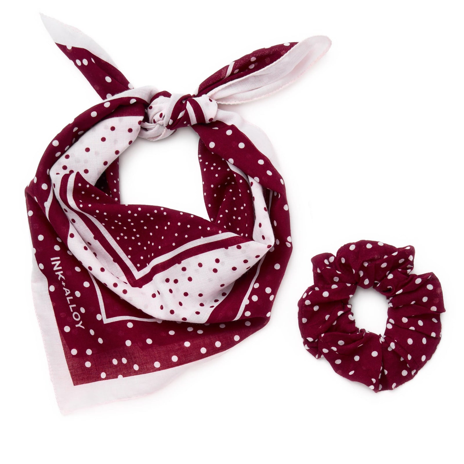 Game Day Polka Dot Scarf + Scrunchie Maroon + White 21x21 Wholesale