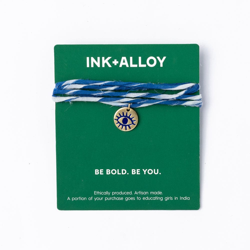 Fiona Twisted Wrap Bracelet With Eye Charm Blue White