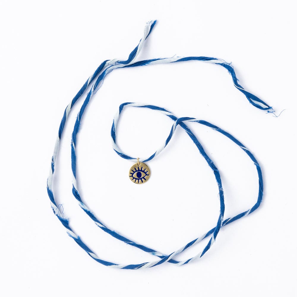 Fiona Twisted Wrap Bracelet With Eye Charm Blue White