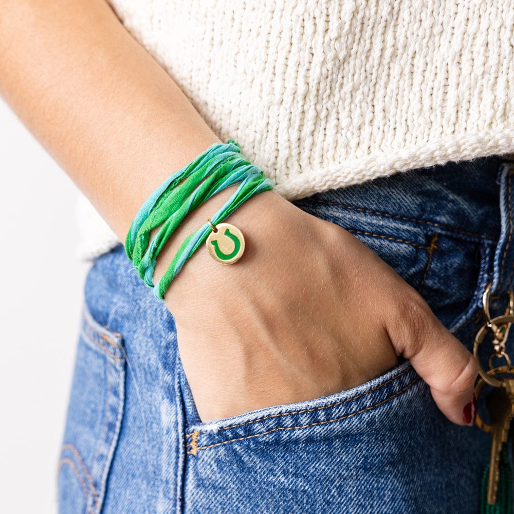 Fiona Twisted Wrap Bracelet With Horseshoe Charm Green Blue