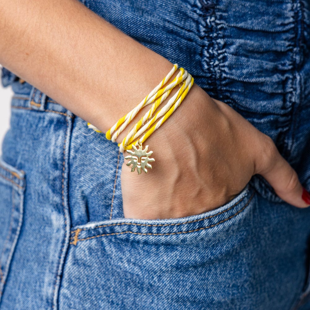 Fiona Twisted Wrap Bracelet With Sun Charm Yellow White
