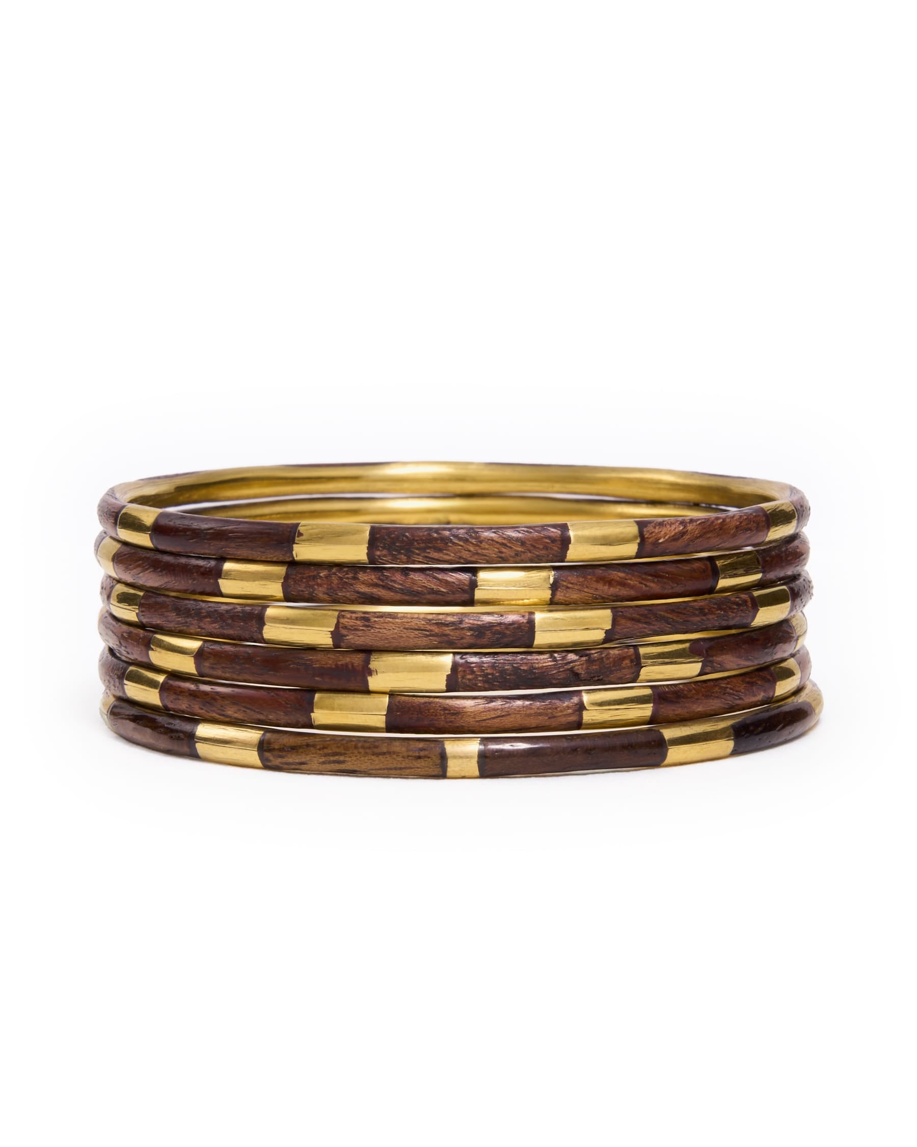 Katherine Bangle Set of 6 Wood + Brass