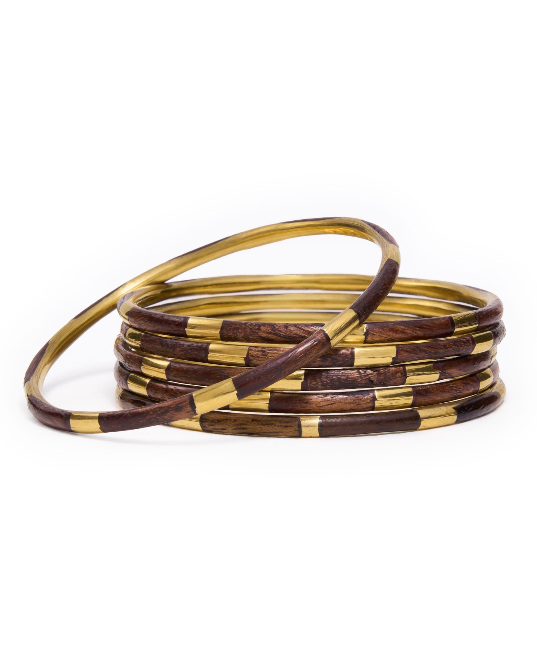 Katherine Bangle Set of 6 Wood + Brass
