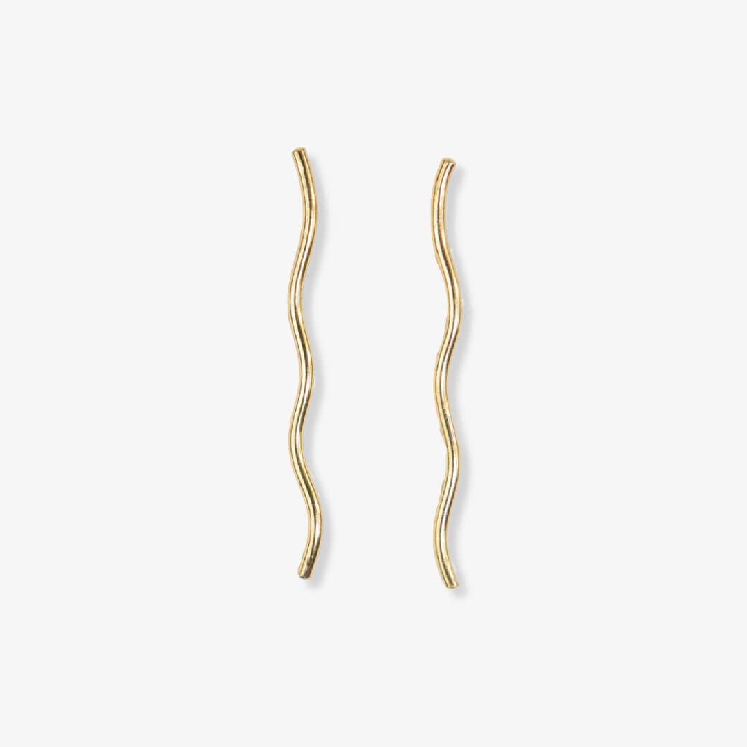 Gretchen Wavy Stick Earrings Brass Wholesale