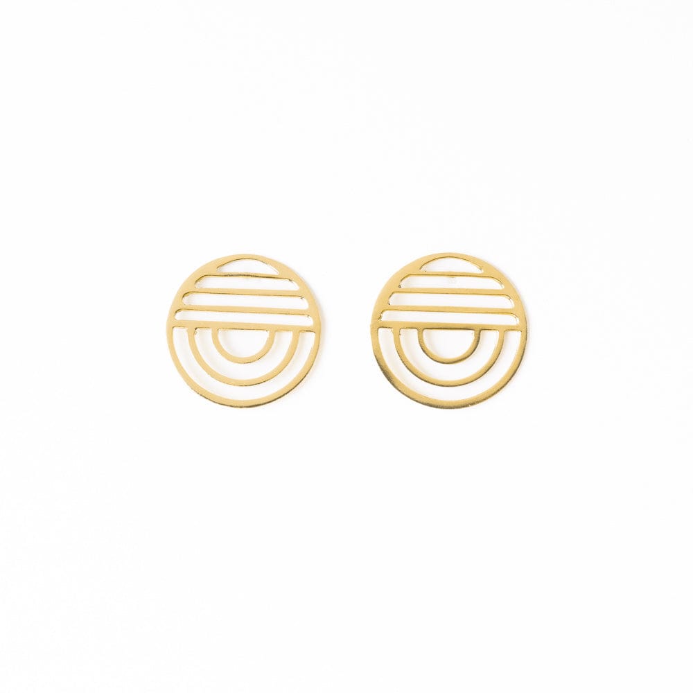 Coco Lines And Rainbow Rounded Post Earrings Brass Wholesale