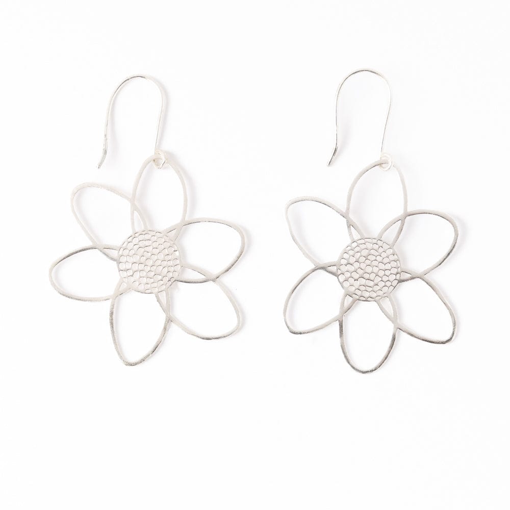 Twiggy Open Petals Flower Drop Earrings Silver