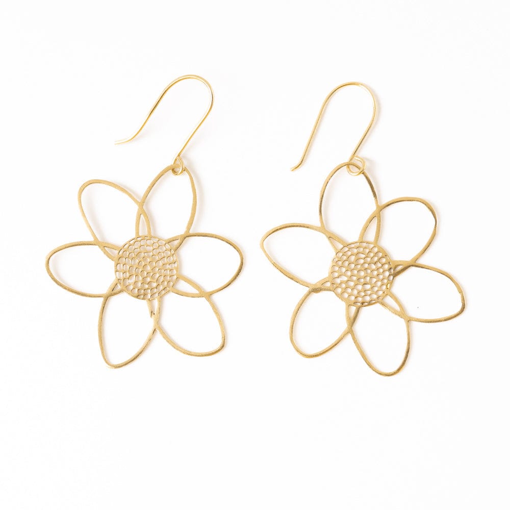 Twiggy Open Petals Flower Drop Earrings Brass Wholesale