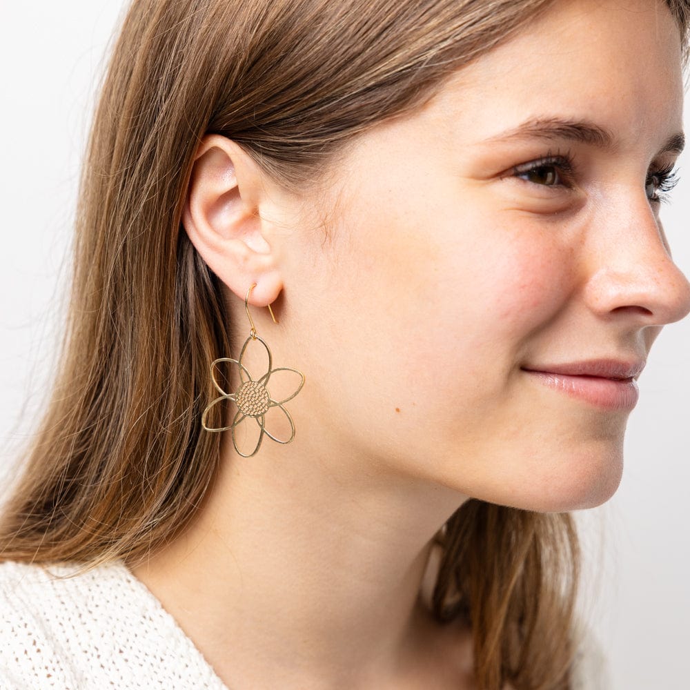 Twiggy Open Petals Flower Drop Earrings Brass Wholesale