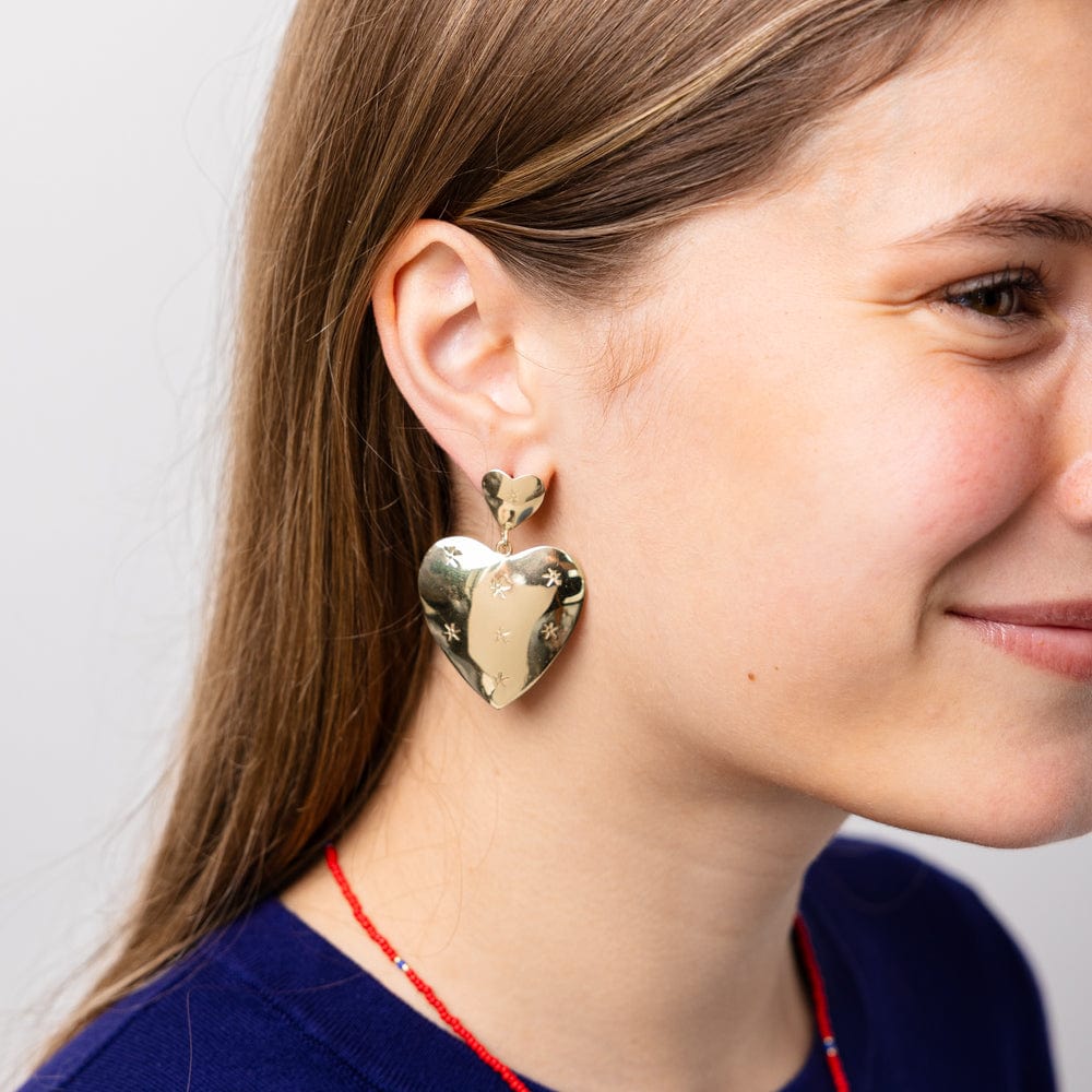 Laura Dangle Heart Earrings Brass Wholesale