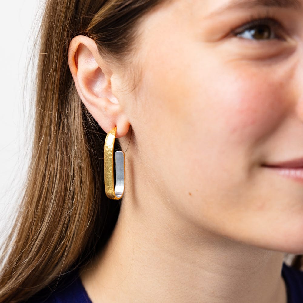 Hallie Hammered Hoop Earrings Brass With Silver Lining Wholesale