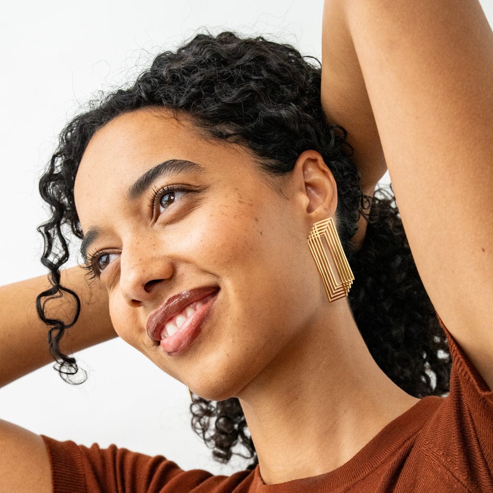 Heather Layered Rectangle Earrings Brass Wholesale