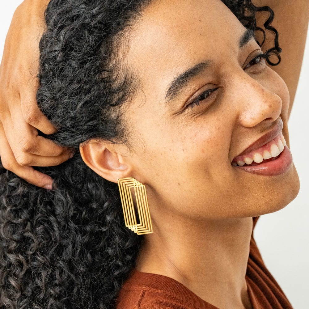 Heather Layered Rectangle Earrings Brass Wholesale